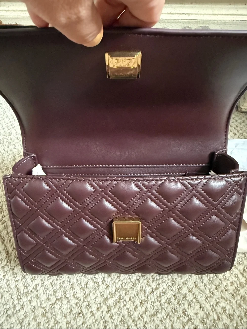NWT Tory Burch Albarossa Fleming Small Convertible Shoulder Bag Dark Plum Wine